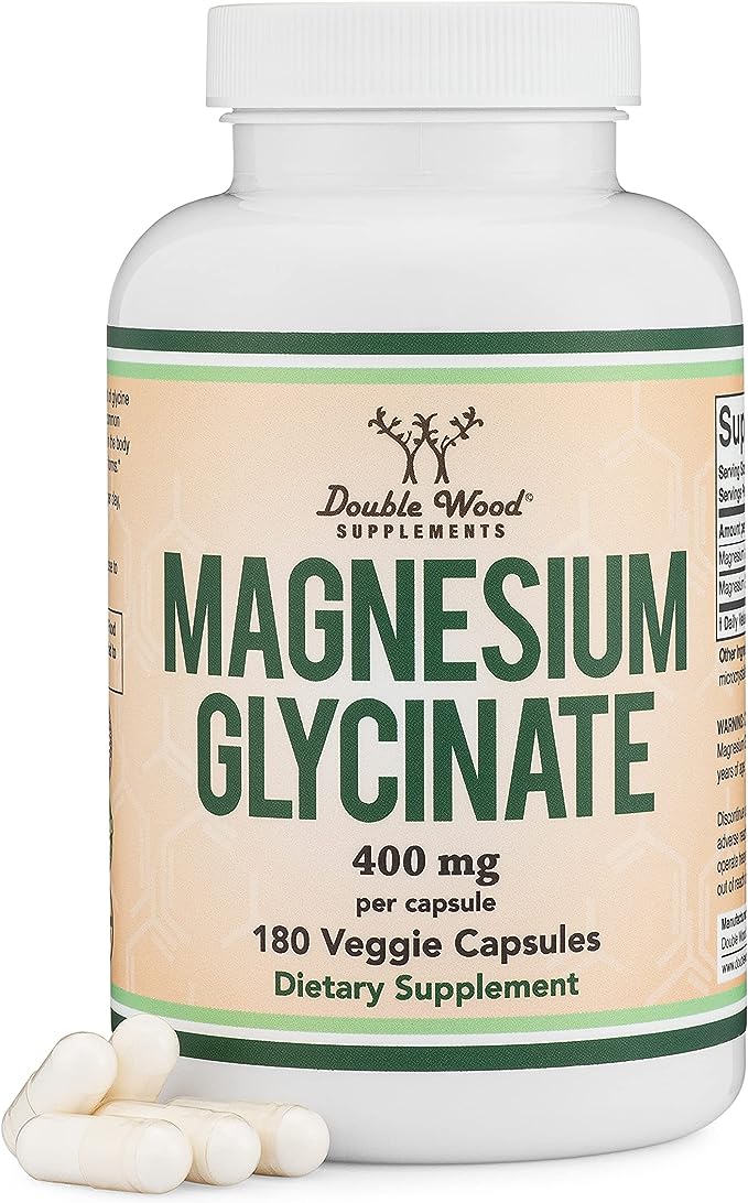Magnesium Glycinate 400mg, 180 Capsules (Vegan Safe, Manufactured and Third Party Tested in The USA, Gluten Free, Non-GMO) High Absorption Magnesium by Double Wood Supplements - BeesActive Australia