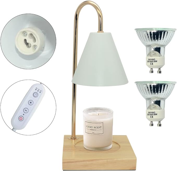VARMHUS Candle Warmer Lamp Dimmable Timer Candle Warmer Stepless Dimming Aroma Candle Warmer Aroma Lamp with 2 GU10 Bulbs Indoor Lighting (White) - BeesActive Australia