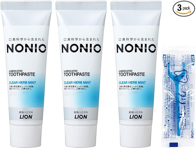 NONIO Toothpaste, Clear Herb Mint, Toothpaste, Fluorine, 4.6 oz (130 g) x 3 Packs + Floss Included - BeesActive Australia