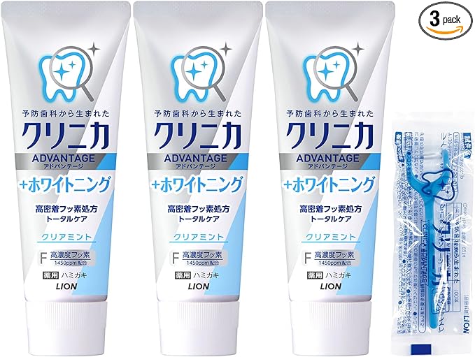 Clinica Advantage (Quasi Drug) + Whitening Toothpaste, Clear Mint, Toothpaste, Fluorine, 4.6 oz (130 g) x 3 Packs + Floss Included -  Australia