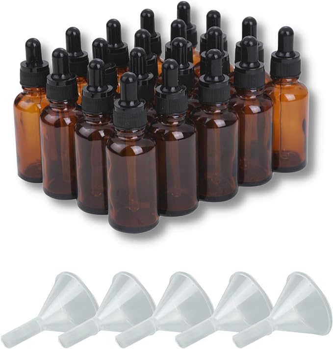 Chocople Light Filtering Jar with Dropper Essential Oil Aroma Oil Refill Storage Glass Brown with Funnel Set of 20 (30ml) -  Australia