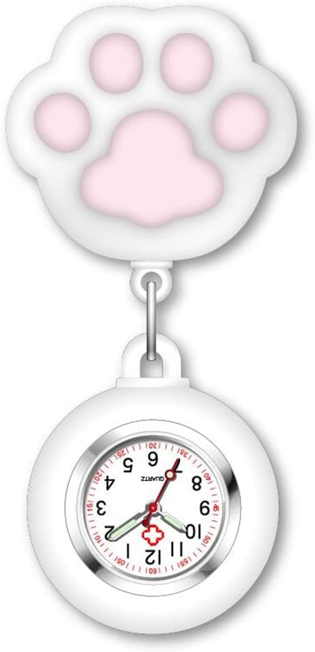 LIKENNY Nurse Watch Pocket Watch Easy to Read Nurses Medical Center Cute Clip Badge Pocket Watch Unisex Quartz Expandable Clip with Clip Simple Waterproof Inverted Dial Cat Claws (White) -  Australia