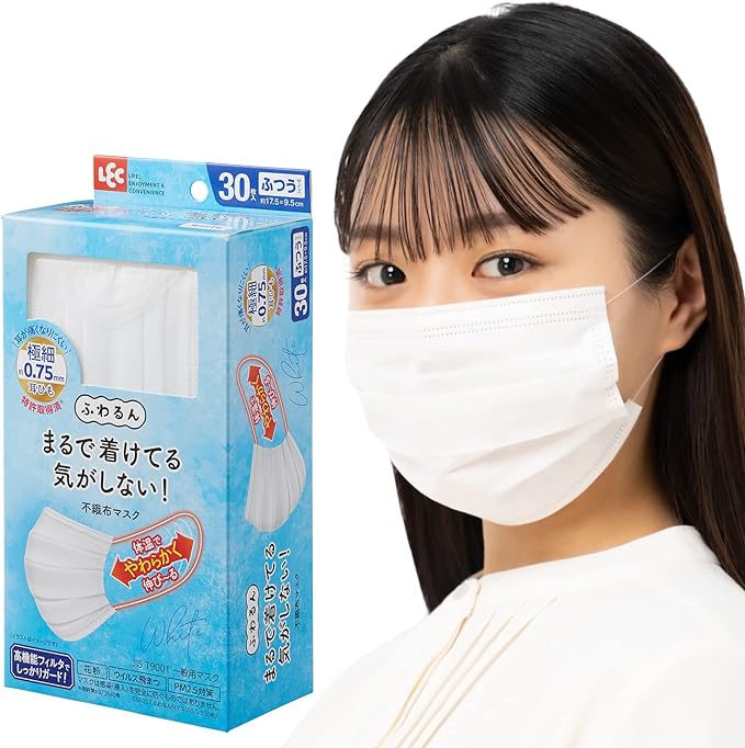 Rec Extra Thin Ear Strap Mask Fuwarun (normal size 30 pieces) 1 box White / Softens with body temperature and prevents ear pain / -  Australia