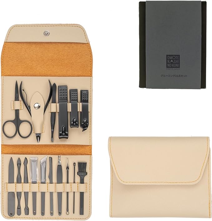 OMOTENASHI NO KUNI 16 Piece Nail Clippers Set, Stainless Steel, Grooming Set, High Quality Nail Clippers, Foot Nipper, Multifunctional, Acne Remover, Gift, Gift Box, Dedicated Storage Case Included - BeesActive Australia