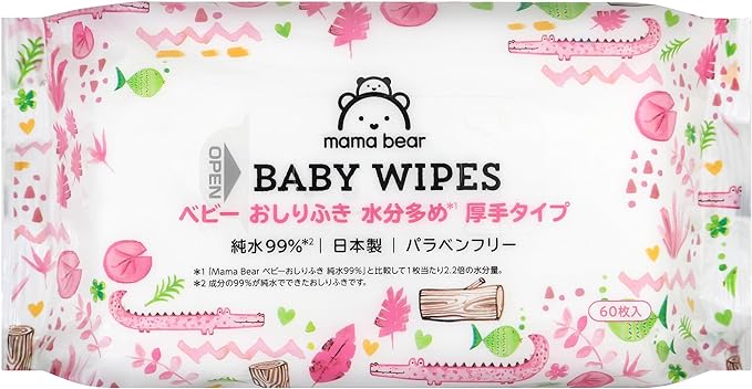 Mama Bear Baby Wipes, 99% Pure Water, Thick Type, Moisturized, Unscented, 60 Sheets x 20 Packs (1,200 Sheets), Case Product, Made in Japan - BeesActive Australia