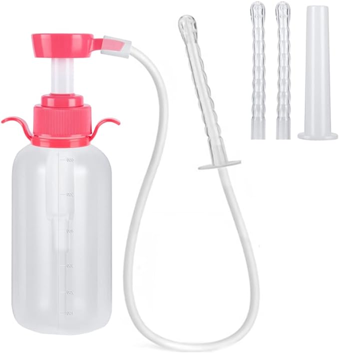 Soxeeh Multi-Purpose Cleansing Pump, Enema Syringe, Cleanser, Manual Pump, 20.3 fl oz (600 ml), Large Capacity, 25.6 inches (65 cm) Tube, 3 Replacement Nozzles, Includes Dustproof Cover, Unisex, 1.0 Pieces - BeesActive Australia
