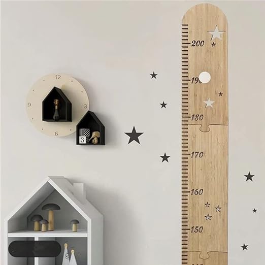 Luottus Wooden Height Meter, Star, Height Scale for Children and Adults, Seal, Children's Growth Record, Wall Ruler, Entrance, Kindergarten, Nursery, Scandinavian Interior, Stylish, Assembly, Measuring Range 0-200 cm -  Australia