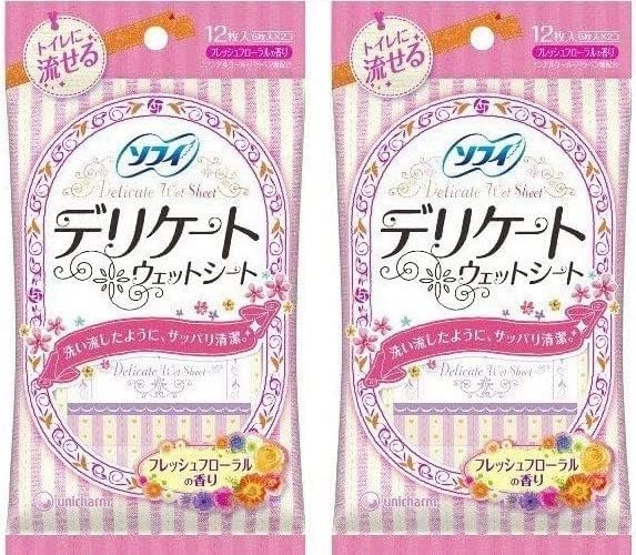 Sofy Delicate Wet Fresh Floral Scent, Pack of 12 (6 Sheets x 2 P), 2 Packs - BeesActive Australia