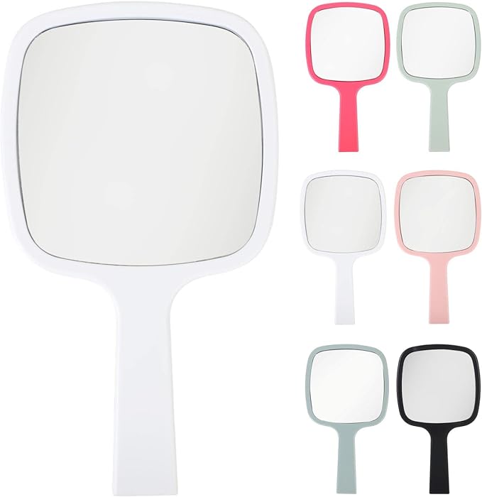 fogman Hand Mirror, Large and Small, 6 Colors to Choose from Black, White, Pink, Red, Gray, Green (M, White) -  Australia