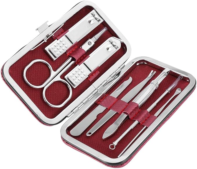 Etiquette Set, Grooming Set, Stainless Steel, Cutter, Nail File, Earpick (Red) - BeesActive Australia
