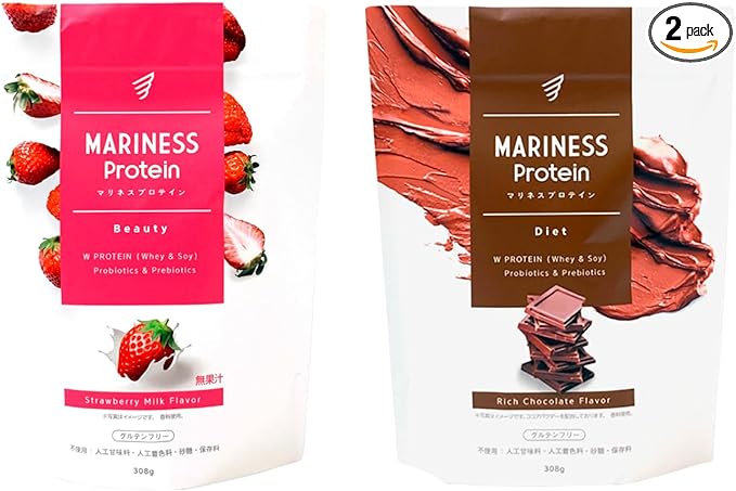 MARINESS [Set of 2] Protein 14 servings Rich Chocolate x Strawberry Milk - BeesActive Australia