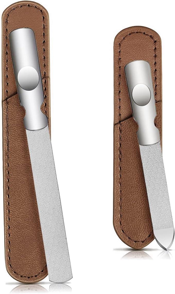 Samcos Nail File, Set of 2 with Leather Case, Stainless Steel, Double Sided Type, Nail Polishing, Nail Care, Convenient to Carry, Unisex, Professional - BeesActive Australia
