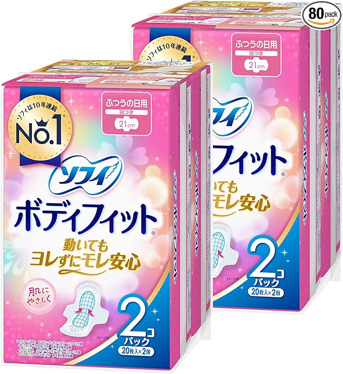 Sofy Body Fit Regular Daily Use, With Feathers, 80 Sheets (20 Sheets x 2 Pieces, 2 Pieces) (Sanitary Supplies Napkins) - BeesActive Australia