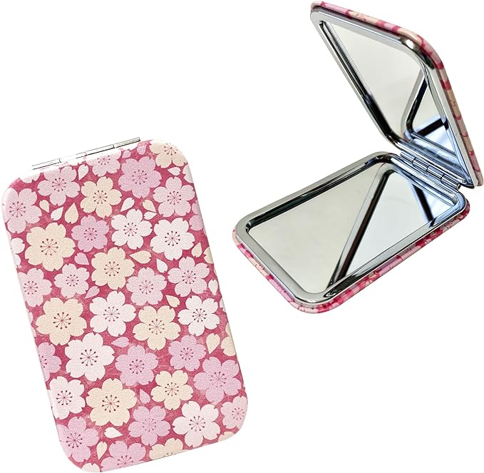 [Cherry Blossom Romant] Compact Mirror, Hand Mirror, Portable, Folding Mirror, Double Magnification, Cute, Cherry Blossom Pattern (Cherry Blossom Design A) -  Australia