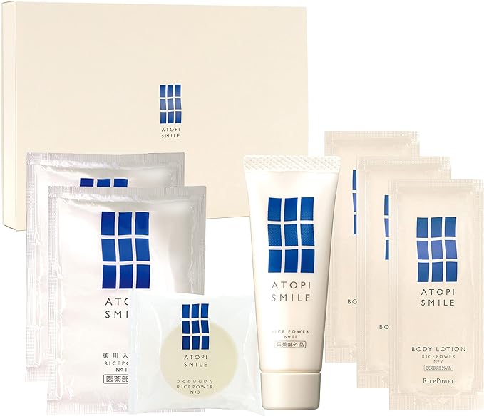 Atopis Smile 4 Item Set, Skin Trouble Prevention [Cream 0.9 oz (25 g), Body Lotion, Bath Liquid, Soap] Trial Kit, Rice Power -  Australia