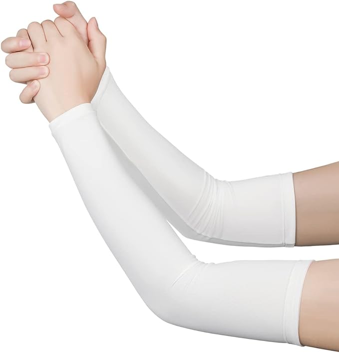Saiveina Arm Cover, Cooling Sensation, UV Protection, UPF 50+, Sweat Absorbent, Quick Drying, Plain, Arm Warmer, Women's, Men's, Gaming, Anti-Slip, Sunscreen, UV Protection, Unisex, Set of 2, white - BeesActive Australia