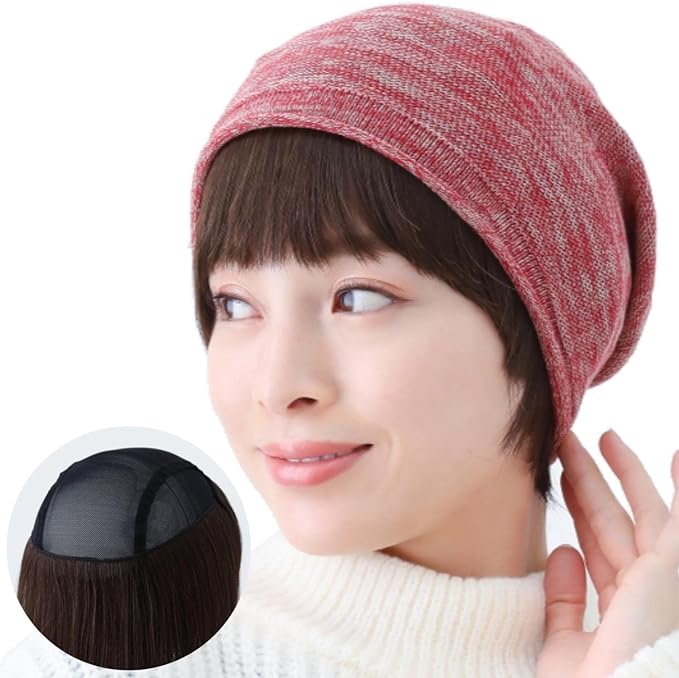 Plaisir Wig Medical Mixed Human Hair Short Bob Dark Brown Hair Hat HTW12 - BeesActive Australia