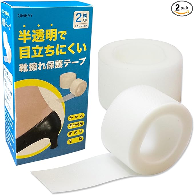 OMRAY (Doctor of Medicine Recommended) Shoe Rubbing Protection Tape, Translucent, Anti-Shoe Tape, Low Conspicuity Anti-Slip Tape, Heels, 2 Rolls, Shoe Rubbing 90 Times, Unisex, Strong Adhesive, Inside - BeesActive Australia