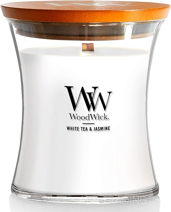 WoodWick Jar M Scented Candle, 55 Hour Candle, Bonfire Celebration, Stylish, Gift, Domestic Authentic (White Tea Jasmine) - BeesActive Australia