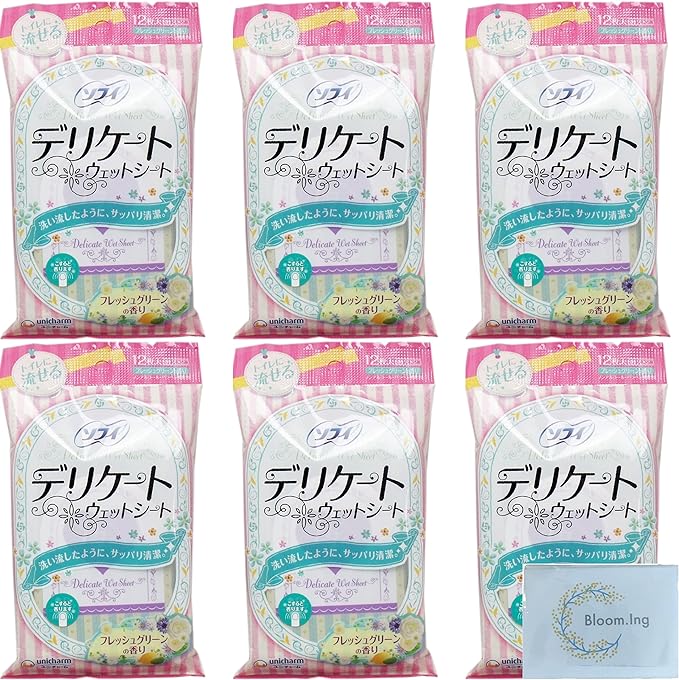 Sofy Delicate Wet Sheet, Fresh Green Scent (12 Sheets x 6 Covers), Uni Charm, Includes Paper, Trial - BeesActive Australia