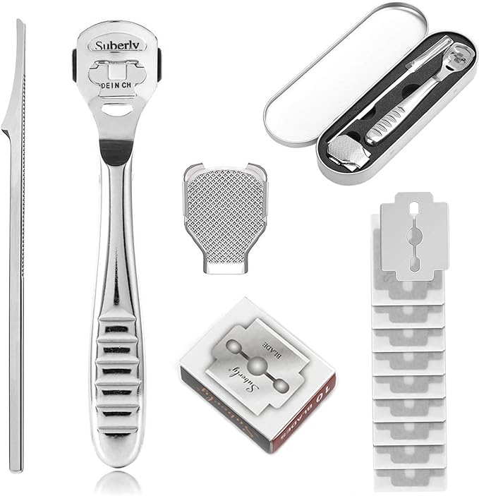 Samcos Exfoliating Fish Eye Removal, Stainless Steel Foot Care Set, Removes Exfoliates, Removes Plantar Stains, Foot Care Tool, Includes 10 Replacement Blades - BeesActive Australia