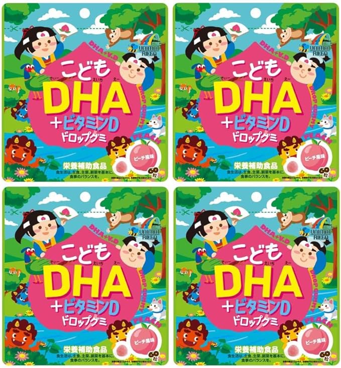 Unimat Triken Children's DHA + Vitamin D Drop Gummy 60 tablets x 4 bags Peach Flavor Children Supplements for Growing Children - BeesActive Australia