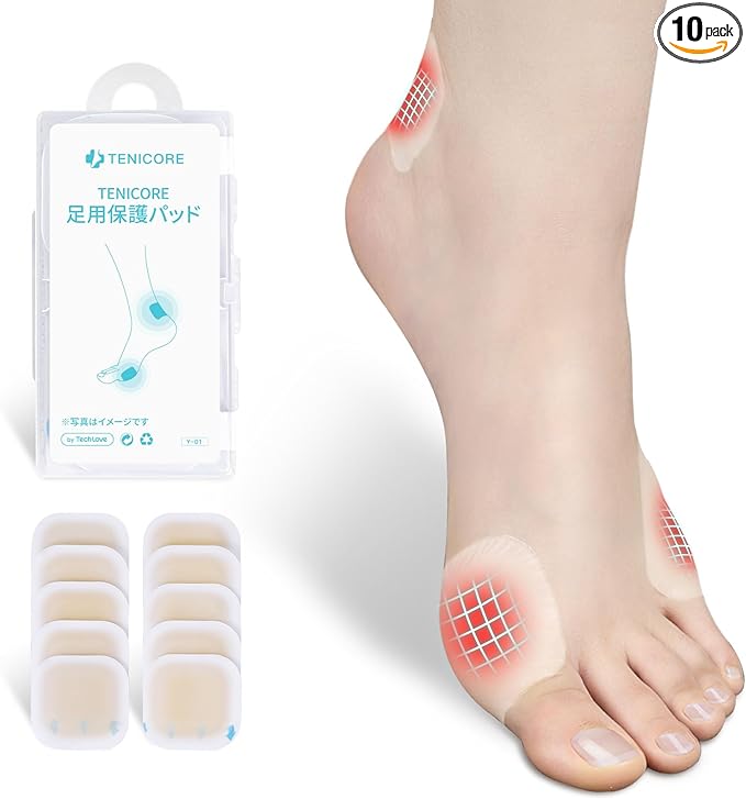 TENICORE TE302A Protective Pad for Feet (10 Sheets + Case Included) Protective Pads for Bunions, Small Legs and Soles, Shoe Rubbing Tape, Anti-Shoe Pad, Hydrocolloid Material, Waterproof, Cushioning, - BeesActive Australia