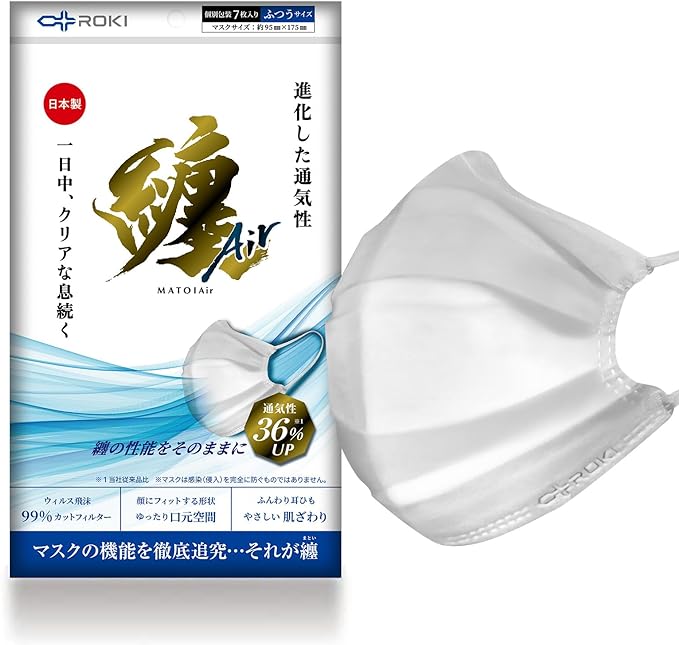 [ROKI] Loki Matoi Air Matoi Air Non-woven Mask (1 bag/7 pieces) White Made in Japan Individually Wrapped Greatly Improved Breathability (Created by Filter Manufacturer) Mask - BeesActive Australia