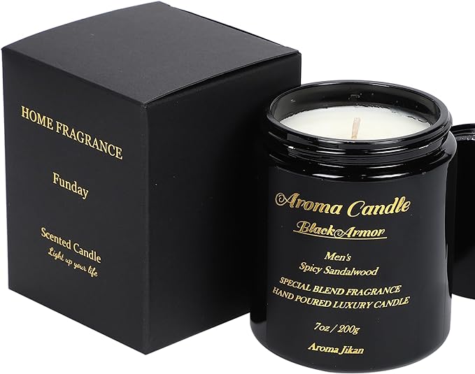 Aroma Jikan Men's Spicy Sandalwood Scented Candle, Sandalwood Scented for Men Oriental 200g 35 Hours Men'sSpicySandalwood BlackArmor Man Aroma Sexy Refreshing Soy Wax Spicy Valentine's Day -  Australia
