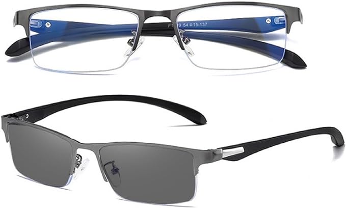 REONAS Brand 2 Blue Light Reduction Glasses + Dimming, Color Changes to Sunglasses for Computers, Business, 2-Way Specifications, Lightweight, UV Protection, Over 90%, Half Rim - BeesActive Australia