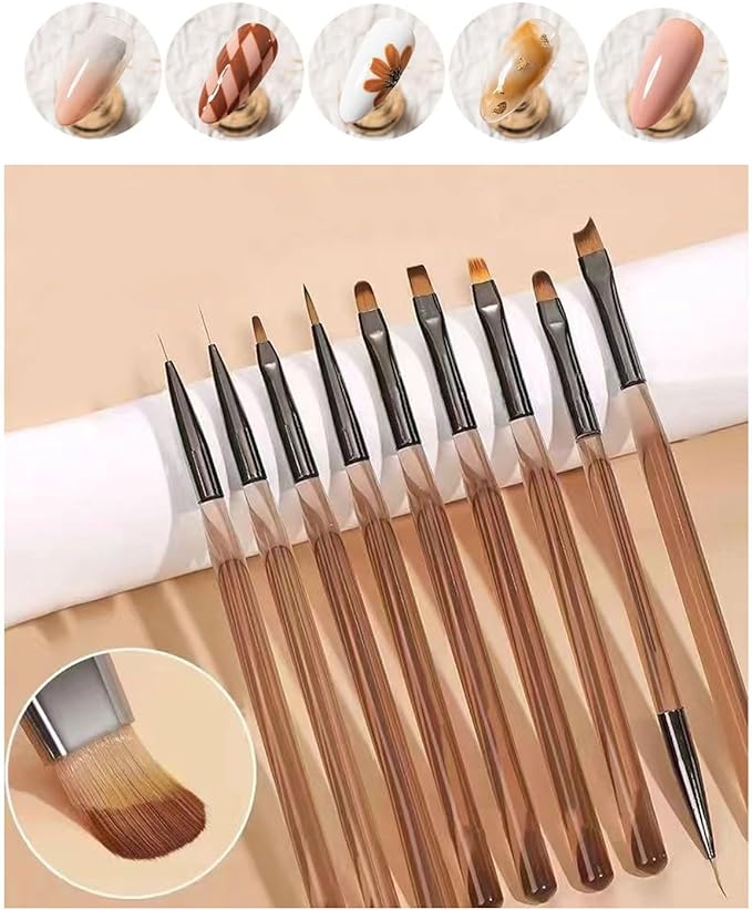 Samcos Nail Art Brush, Gel Nail Brush, Gel Nail Painting Brush, Nail Brush, Gel Nail Brush, Nail Brush Set, Self Nail, Beginner Set, 3D Nails, Nail Supplies, UV Protection, Set of 9 - BeesActive Australia