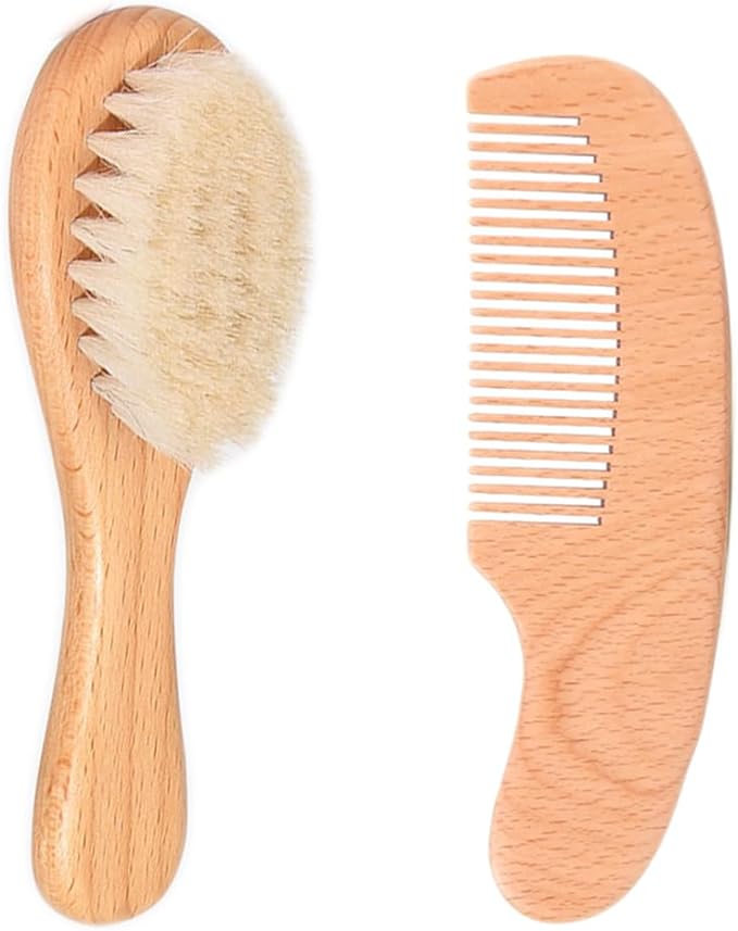 Renjzle Baby Brush, Baby Comb, Scalp Massage & Natural Materials, Promotes Blood Circulation, Baby Hair Brush & Baby Comb for Gentle Skin Care, Functional Outdoor Baby Item (Set of 2) - BeesActive Australia