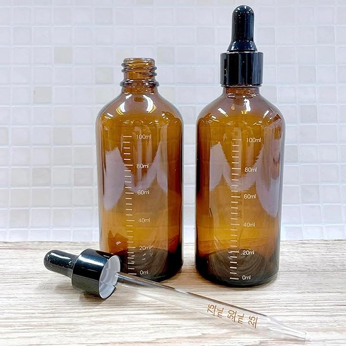 Graduated Dropper Container, 3.4 fl oz (100 ml), Glass, Scale, Brown, Black, Light Shade, Lotion, Essential Oil, Serum, Aroma, Refill, Brown - BeesActive Australia