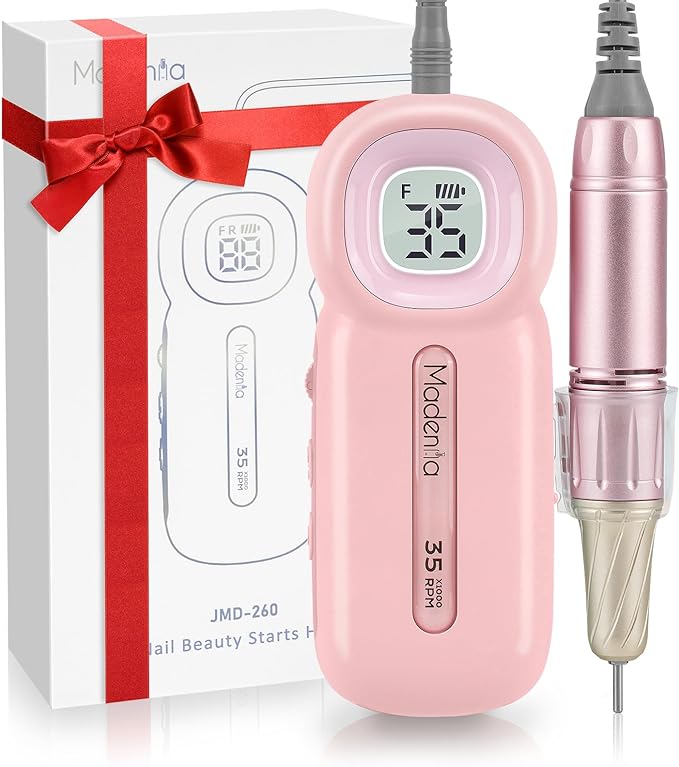 Madenia Electric Nail Machine Rechargeable Nail Machine Portable Transparent Display Professional Nail Care Acrylic Nail 35000RPM High Speed Rotation