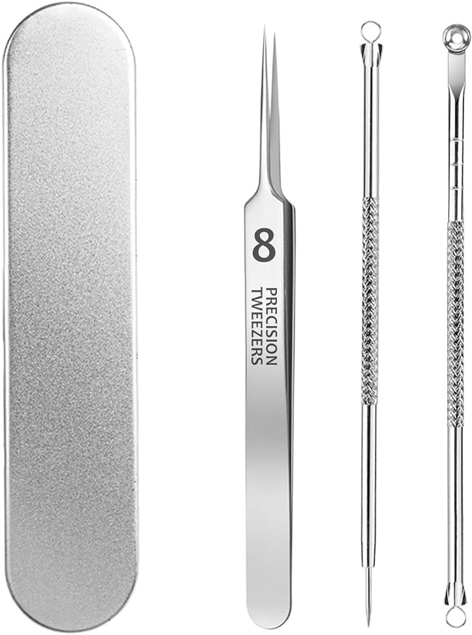 AioBos Square Stopper Remover, Tweezers, Tweezers, Acne, 0.0004 inch (0.01 mm) Tip, Precision Tweezers (Compatible with Skin Troubles such as Square Bungs), Pore Care, Instruction Manual Included, Storage Box, Set of 4 -  Australia