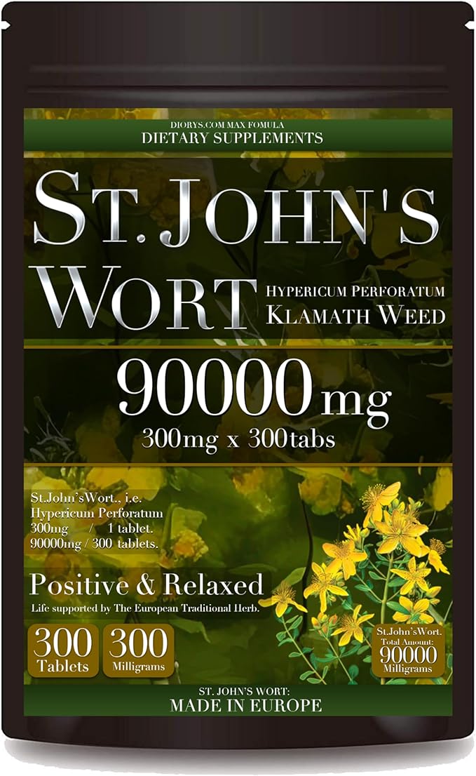 St. John's Wort Supplement 1 bag 90000mg 1 tablet 300mg x 300 tablets Approximately 100 days to 300 days supply Japanese name: St. John's Wort Supplement 300mg x 300 tablets Native to Europe Happy Herb Supplement - BeesActive Australia