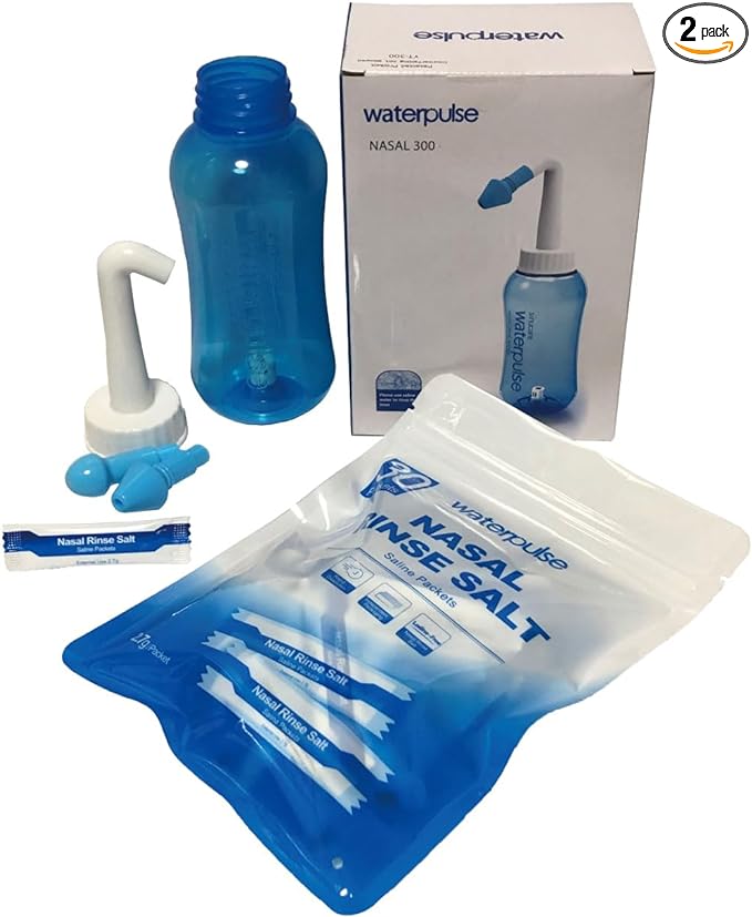 Nasal gargle bottle (nasal irrigator 300ml blue) + purified salt 30 days (30 sachets) set - BeesActive Australia