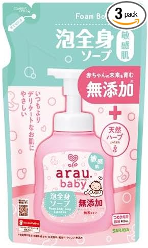 Saraya Arau Baby Foam Whole Body Soap, Sensitive Skin Refill, 13.5 fl oz (400 ml) x 3 Pieces - BeesActive Australia