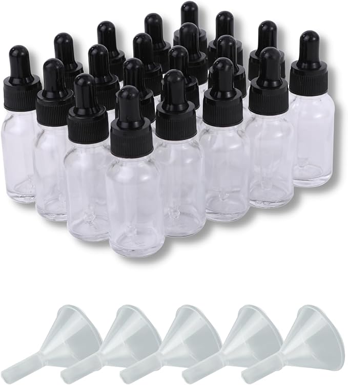 Chocople Light Filtering Jar Clear Jar with Dropper Essential Oil Aroma Oil Refill Storage Glass Funnel Set of 20 (30ml) -  Australia