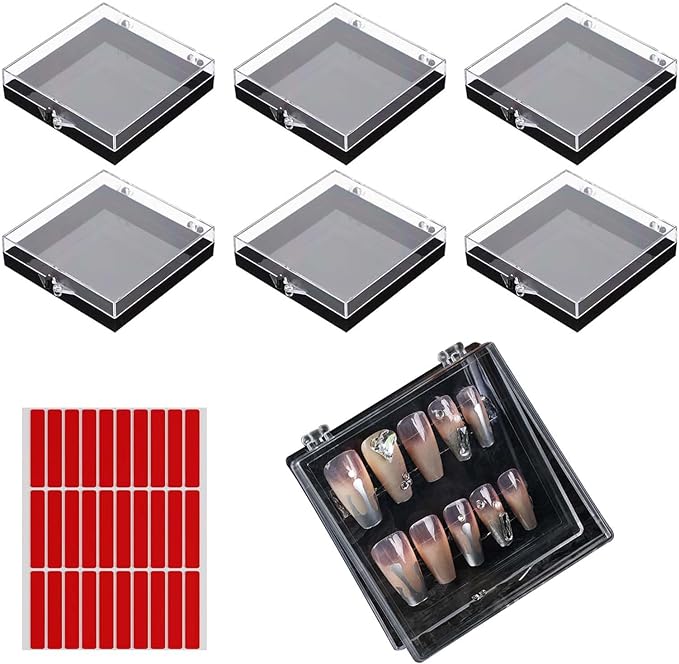 PAVIKE Storage Case, Divided Case, 6 Pieces, Transparent Case, Small, Square Nail Parts Storage Box, Small Items Storage Case, Parts, Bead Organization (Includes 1 Red Film Tape) - BeesActive Australia