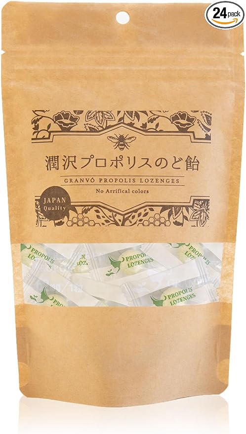 GRANVÓ Junzawa Propolis Throat Candy, 2.6 oz (74 g), High Concentration, Premium Extra Green Propolis Blend, Lemon Flavor, Individually Packaged - BeesActive Australia