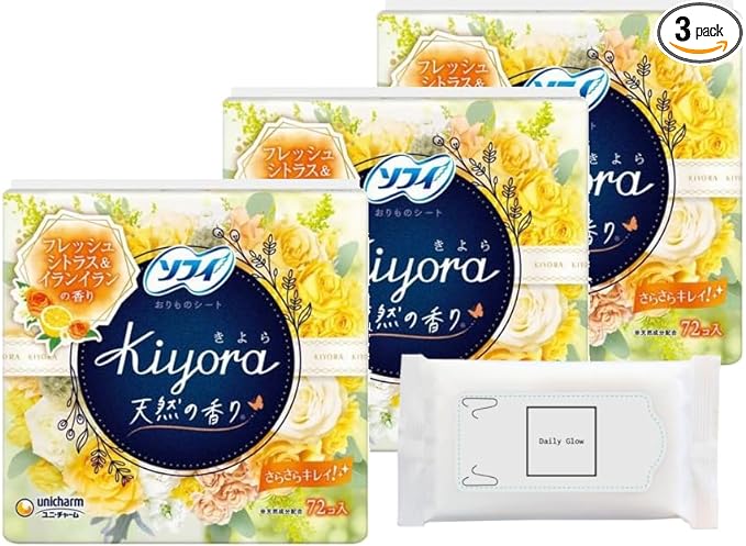 Sofy Kiyora Ylang Ylang & Citrus Scent Sheet Fragrance (72 Count x 3) with Panty Liner + DailyGlow Original Wipes Unicharm - BeesActive Australia