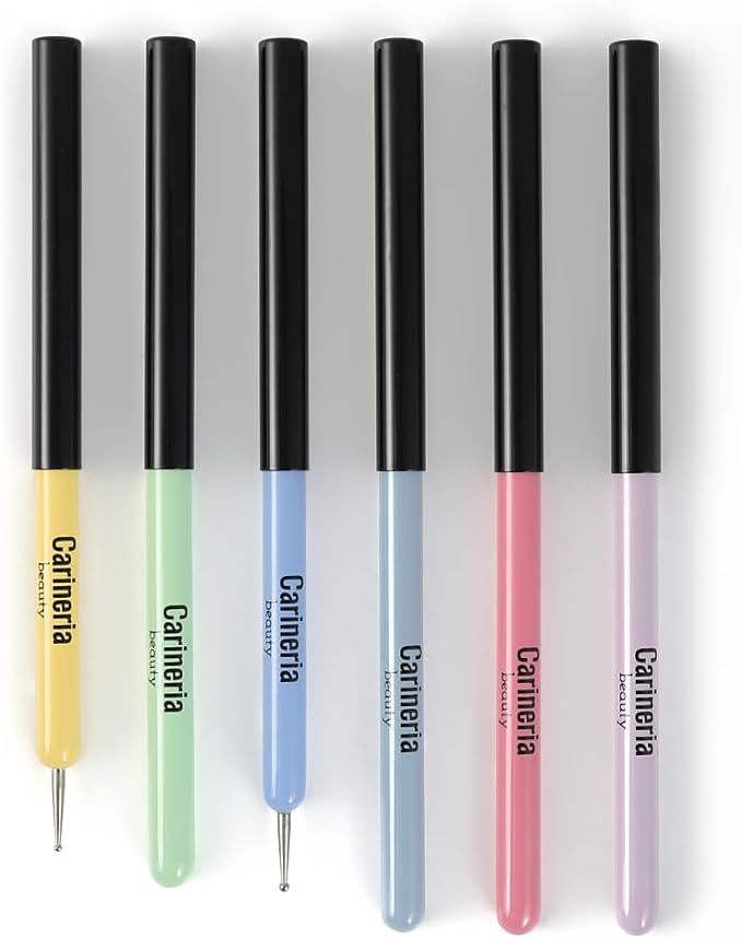 Carineria Manicurist Supervised Nail Brush Set of 6 with Cap, Gel Nail Brushes, High Quality Nylon Fiber, Moderate Elasticity, Large and Small Dot Pens Included -  Australia
