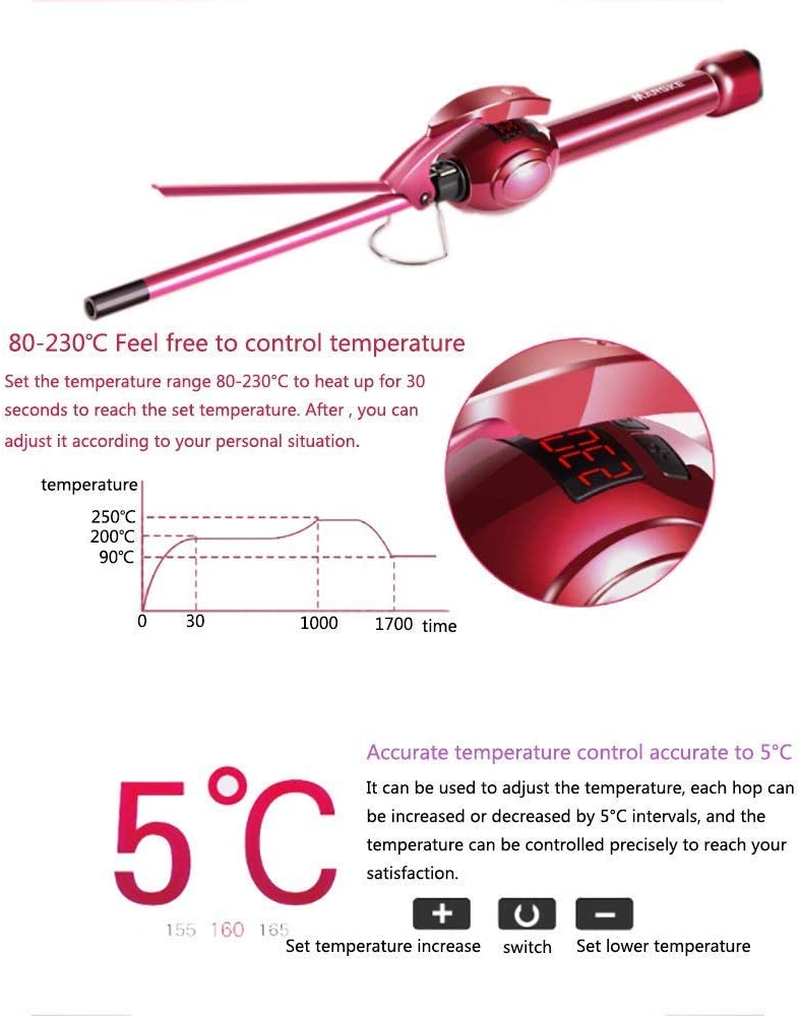 iGutech Curling Tongs, Super Tourmaline Ceramic Barrel Curling Iron, 9mm hair curlers, Unisex for Men Women Kids - BeesActive Australia
