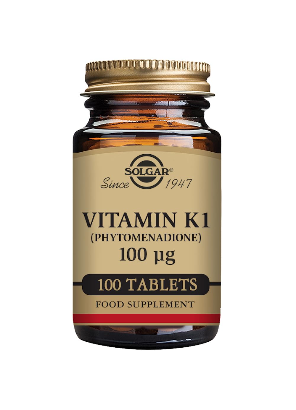 Solgar Vitamin K1 (Phytomenadione) 100 �g Tablets - Pack of 100 - Supports the Liver - For Healthy Bones - Vegan, Gluten Free and Kosher - BeesActive Australia