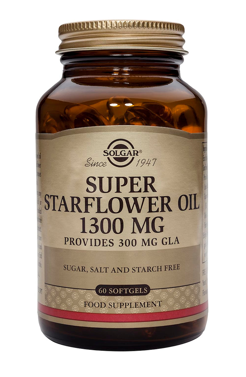 Solgar Super Starflower Oil 1300 mg Softgels - Pack of 60 - With Omega-6 and GLA - Cold Pressed Oil - Easy to Swallow - Gluten Free - BeesActive Australia