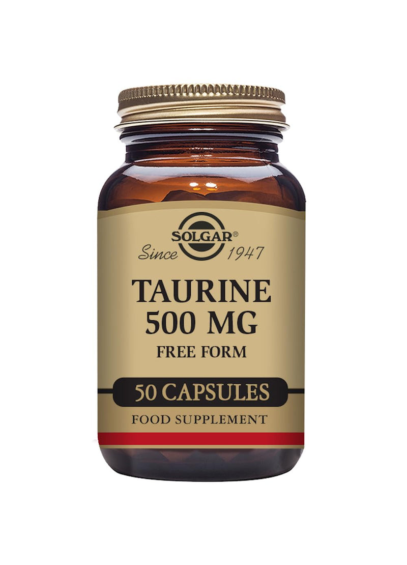 Solgar Taurine 500 mg Vegetable Capsules - Pack of 50 - Free from Sugar, Salt and Starch - Essential Amino Acid - Vegan and Gluten Free, Gold - BeesActive Australia