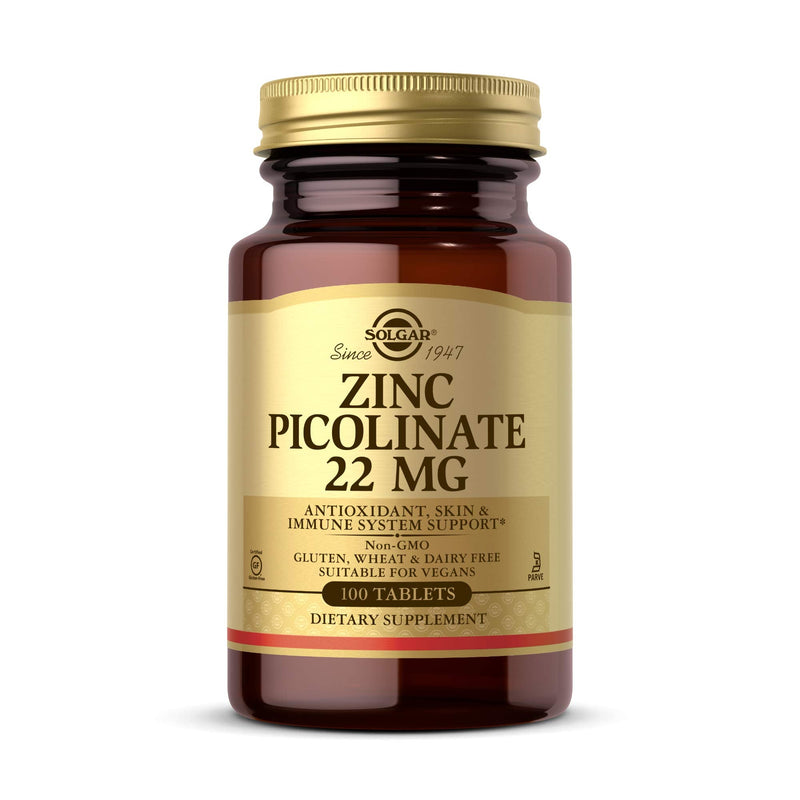 Solgar Zinc Picolinate 22 Mg Tablets - Pack of 100 - Healthy skin, hair and nails - Highly absorbable premium form, Easy to Swallow - Vegan - BeesActive Australia