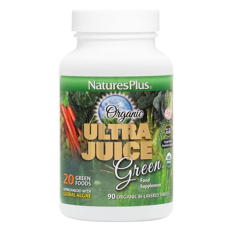 NaturesPlus Organic Ultra Juice Green - Organic Superfoods - Vitamin C, B12, Spirulina, Chlorella, Kelp, Trace Minerals - Gluten Free - 90 Tablets - BeesActive Australia