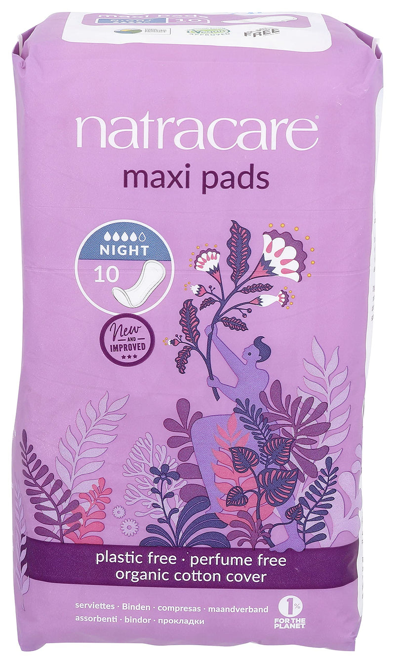 Natracare Natural Feminine Night Time Maxi Pads, Extra Long, 10 Count 10 Count (Pack of 1) - BeesActive Australia